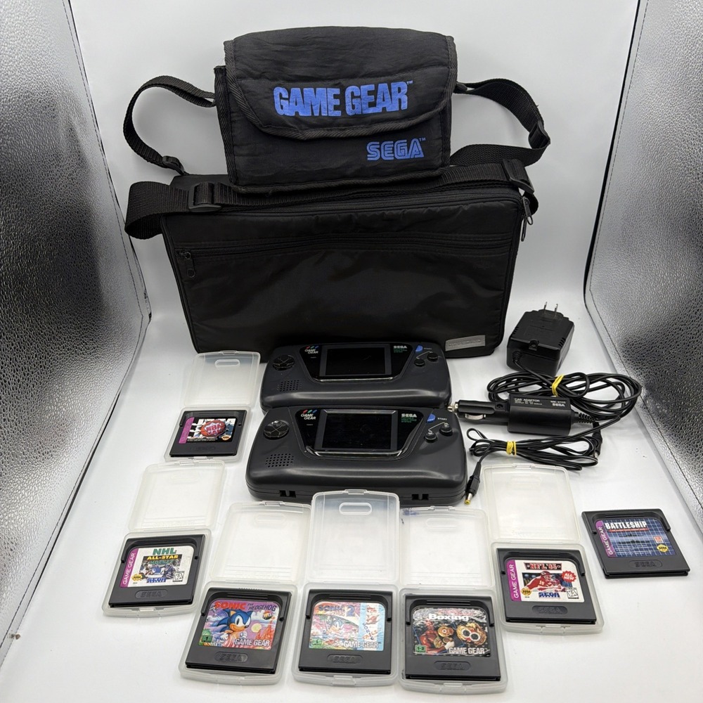Sega Game Gear Lot of 2 Consoles 8 Games Cases Adapters For Parts Repair 2110